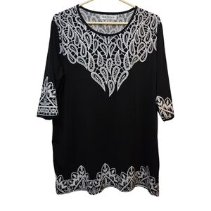 Boho Paisley Tunic Top Black and White Beach Coverup OS